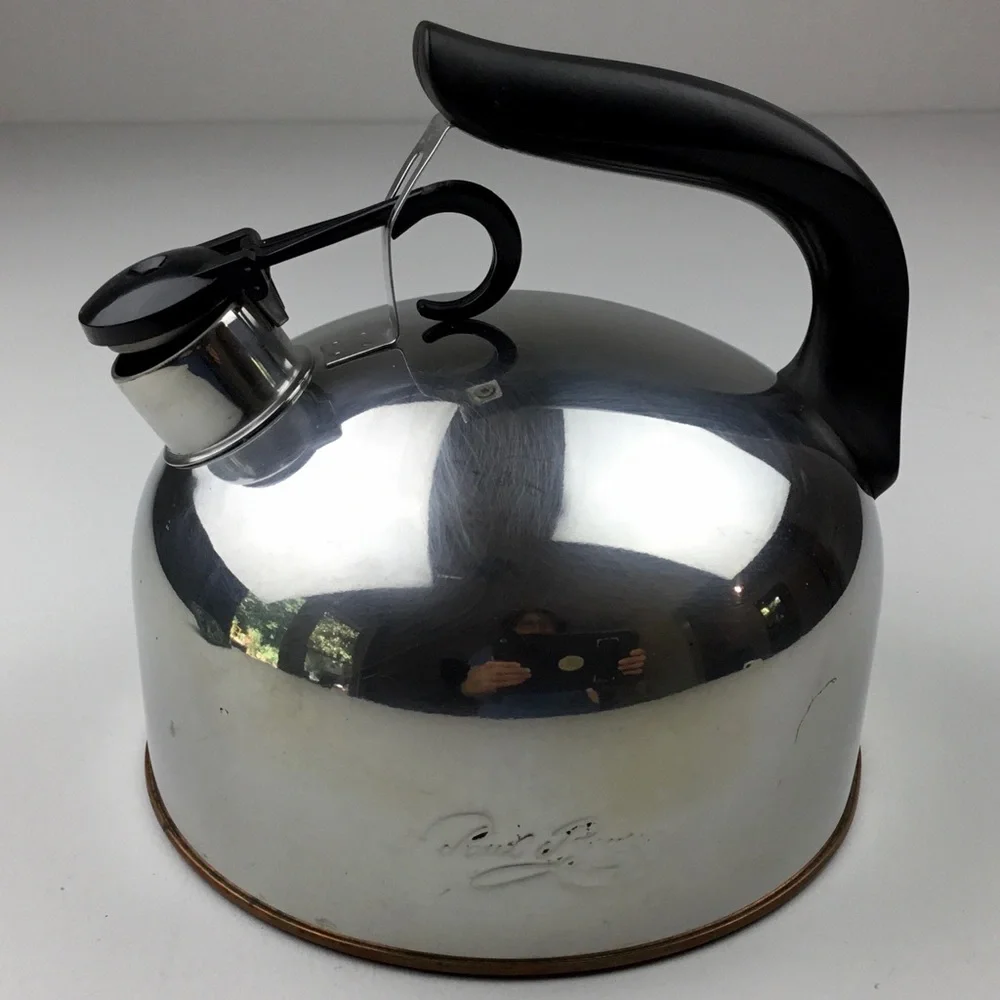 Vintage Paul Revere Ware 2 Qt Copper Bottom Whistling Tea Kettle Pot Stainless
